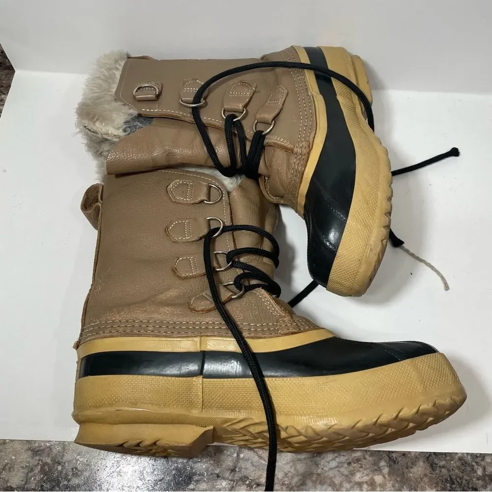 Sorel Beige Leather Insulated Waterproof Winter Boots